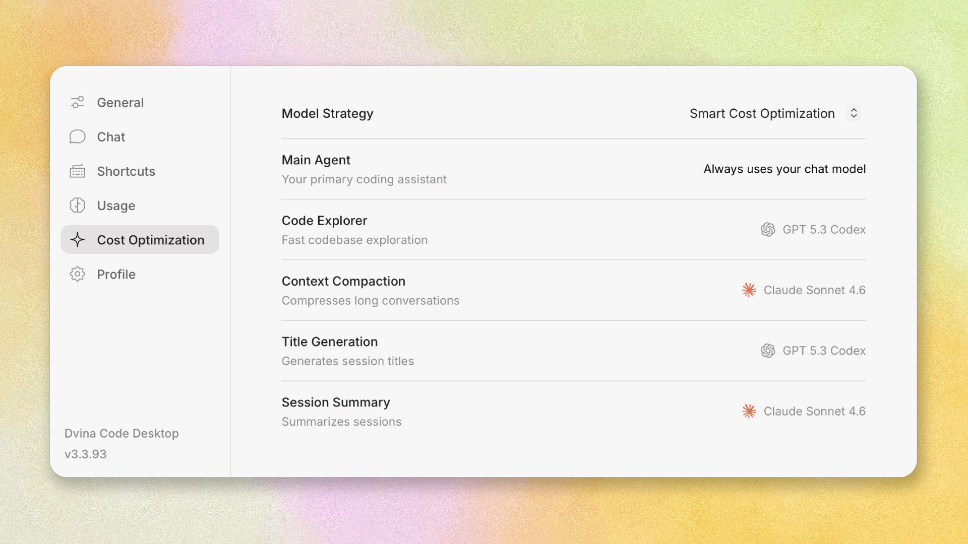 Dvina Code now dynamically assigns models based on task type — high reasoning where it matters, lighter models where it doesn't.
