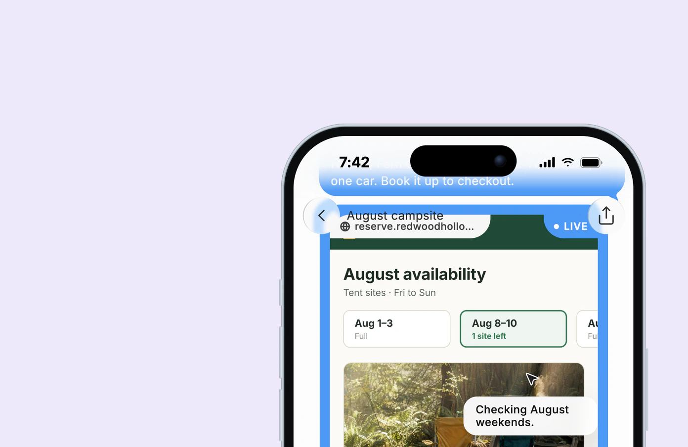 یک iPhone: مرورگر Dvina به‌صورت زنده در گفتگو، جایگاه‌های اردوگاه را برای اوت نشان می‌دهد.