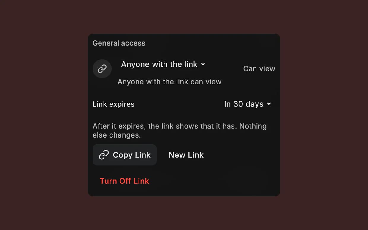 The share sheet with a view-only link.