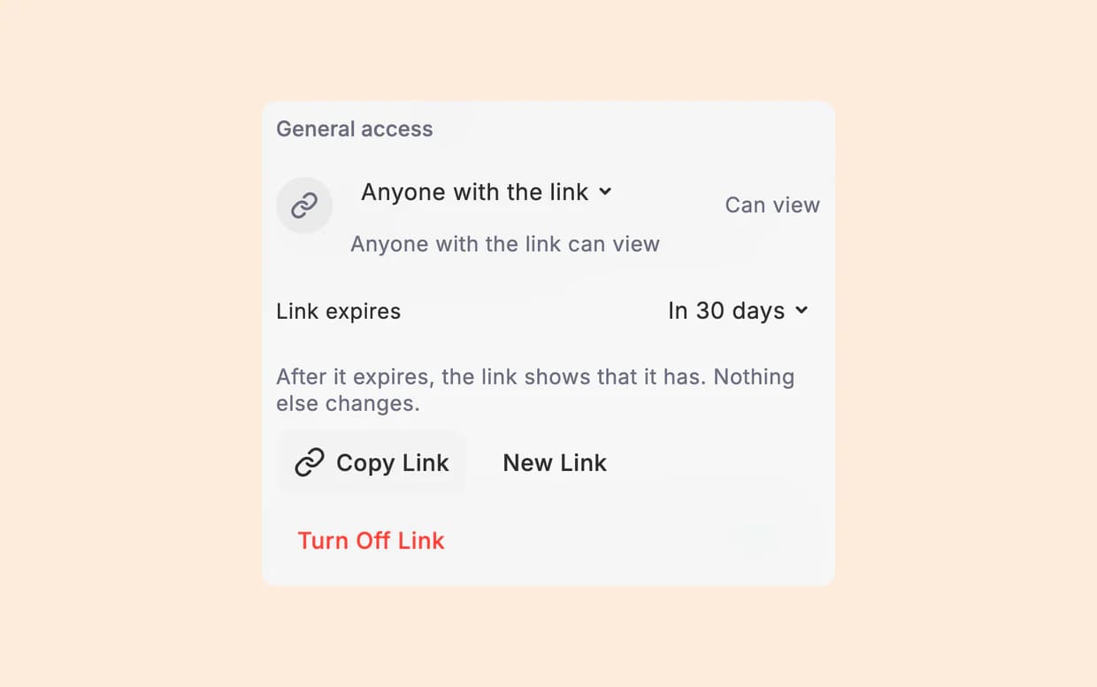 The share sheet with a view-only link.