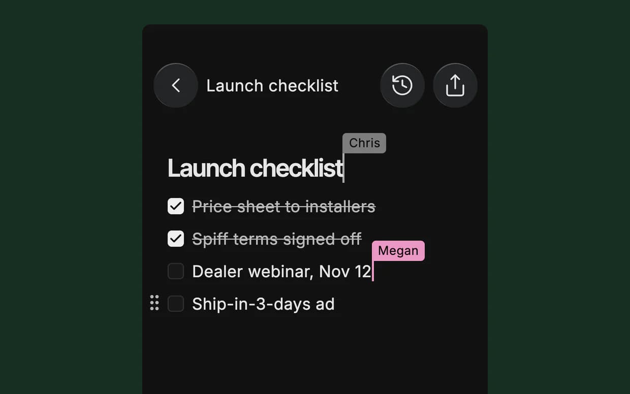 Two people’s named cursors on a shared Canvas page.