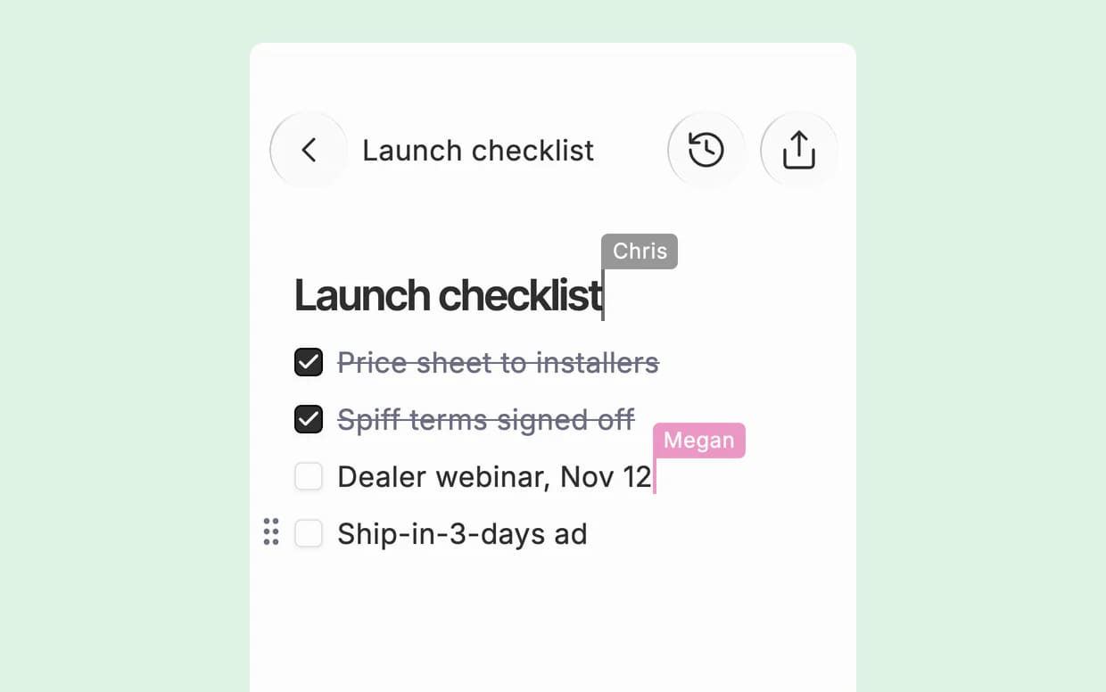 Two people’s named cursors on a shared Canvas page.