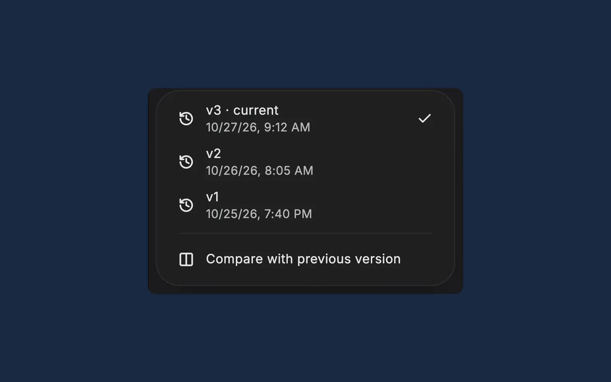 A file’s version history in Dvina.