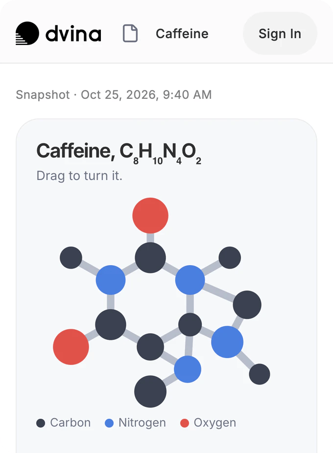A teacher’s page at its Dvina link: caffeine as a ball-and-stick model, carbon, nitrogen and oxygen.