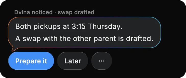 Dvina's card: Both pickups at 3:15 Thursday. A swap is drafted.