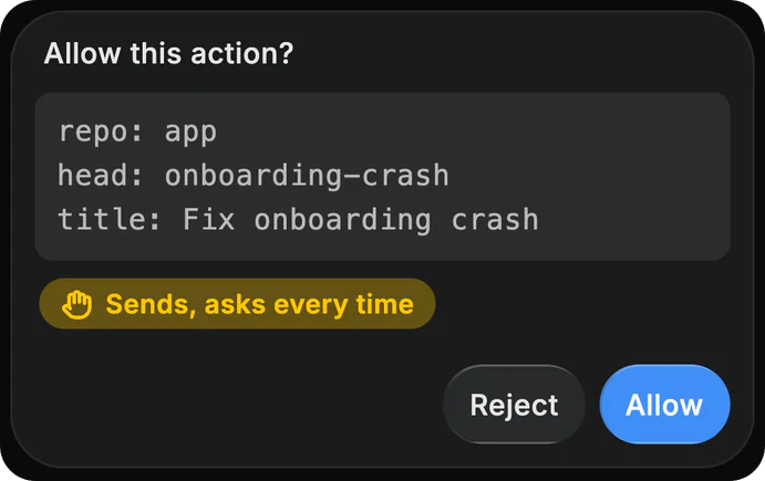 Dvina asks before it opens a pull request: Allow or Reject.