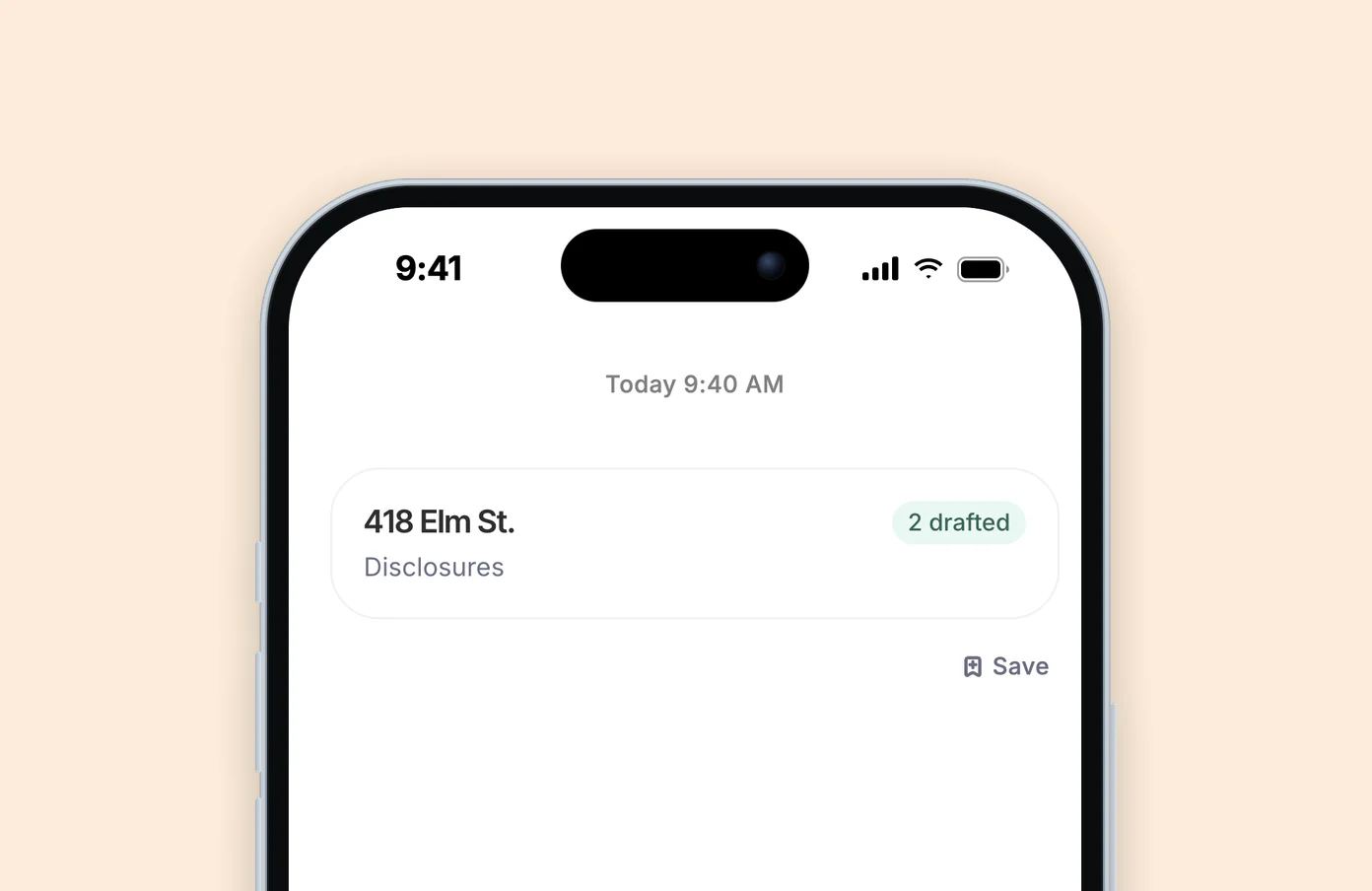 Dvina su un iPhone: la documentazione informativa per il 418 di Elm Street, con due moduli già in bozza.