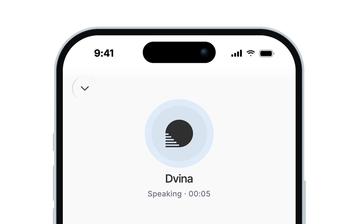 A call with Dvina on an iPhone, its words as captions.